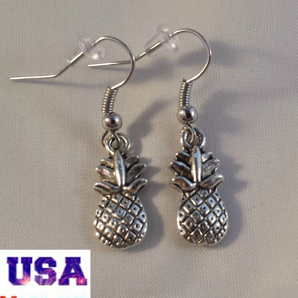 Silver Pineapple Earrings Hypoallergenic Hooks! - Picture 2 of 2
